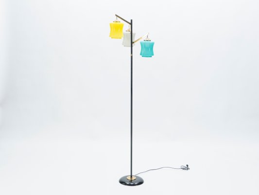 Italian Brass and Murano Glass Floor Lamp from Vistosi, 1950s Italian Brass and Murano Glass Floor Lamp from Vistosi, 1950s