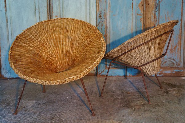 Mid Century Italian Sunflower Wicker Chairs Set of 2 for sale at