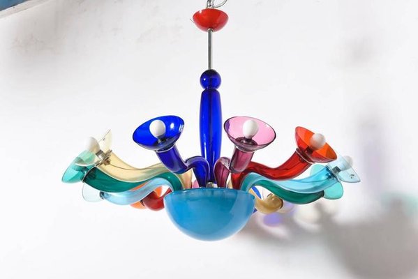Large Artimede Ve Art Twelve Arms Multicolored Chandelier, Ponti Style Large Artimede Ve Art Twelve Arms Multicolored Chandelier, Ponti Style