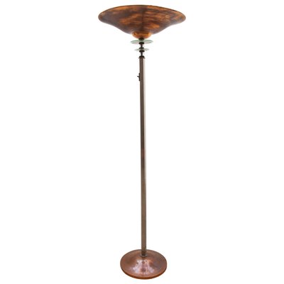 French Art Deco Torchiere Floor Lamp, Antique Brass Torchiere Floor Lamp