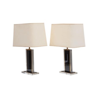 Clear Lucite Brass Table Lamps 1970s, Vintage Lucite Table Lamps