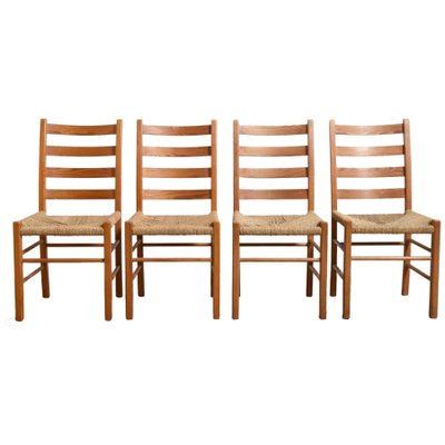 Solid Pinewood Rush Seat Dining Chairs 1950s Set Of 4 For Solid Pinewood Rush Seat Dining Chairs