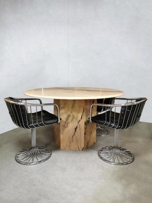Table A Manger Ronde En Marbre Noir Et Metal 4 6 Personnes D200