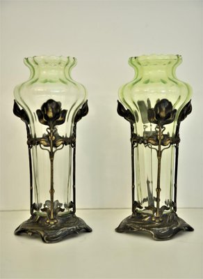 Antique German Art Nouveau Gl And Silverplate Vases From Wmf Art Nouveau Gl And Silverplate Vases