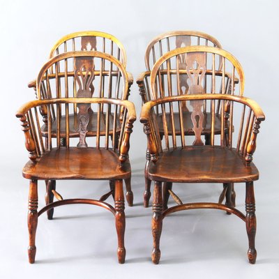 Elm Low Back Windsor Dining Chairs Set, Windsor Back Chairs Antique