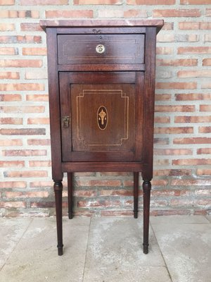 Art Nouveau Walnut Marquetry And Marble Top Nightstand For Sale At Pamono
