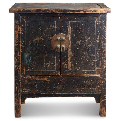 Antique Chinese Side Cabinet in Black Lacquer