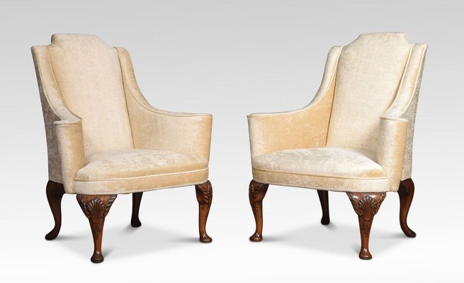 Antique Queen Anne Style Wing Armchairs Set Of 2 For At Pamono Antique Queen Anne Style Wing Armchairs