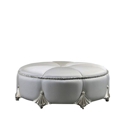 Round Pouf Silver On Wood From C A Spanish Handicraft For Sale At Pamono