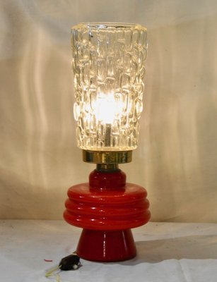 Table Lamp With Red Glass Base 1960s, Red Glass Base Table Lamp