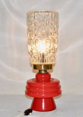 Table Lamp With Red Glass Base 1960s, Red Glass Base Table Lamp