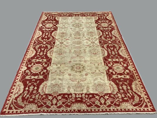 Tapis Afghan Ferahan Ziegler Noué Main 197x152 Cm - Rouge Motif Floral