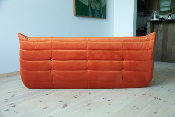 Togo Loveseat in Orange Leather by Michel Ducaroy for Ligne Roset