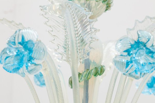 Italian Romantic Murano Blue Opal Glass Chandelier from Compagnia Di Venezia E Murano (C.V.M.), 1950s Italian Romantic Murano Blue Opal Glass Chandelier from Compagnia Di Venezia E Murano (C.V.M.), 1950s