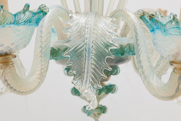 Italian Romantic Murano Blue Opal Glass Chandelier from Compagnia Di Venezia E Murano (C.V.M.), 1950s Italian Romantic Murano Blue Opal Glass Chandelier from Compagnia Di Venezia E Murano (C.V.M.), 1950s