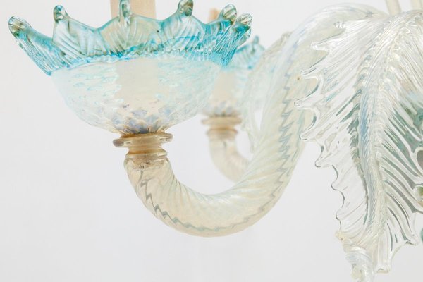 Italian Romantic Murano Blue Opal Glass Chandelier from Compagnia Di Venezia E Murano (C.V.M.), 1950s Italian Romantic Murano Blue Opal Glass Chandelier from Compagnia Di Venezia E Murano (C.V.M.), 1950s