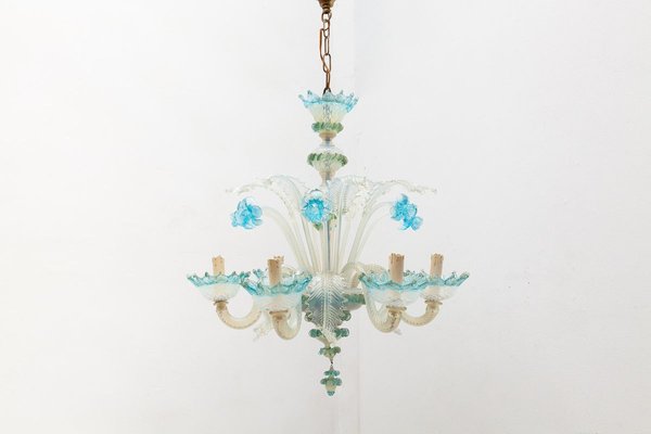 Italian Romantic Murano Blue Opal Glass Chandelier from Compagnia Di Venezia E Murano (C.V.M.), 1950s Italian Romantic Murano Blue Opal Glass Chandelier from Compagnia Di Venezia E Murano (C.V.M.), 1950s