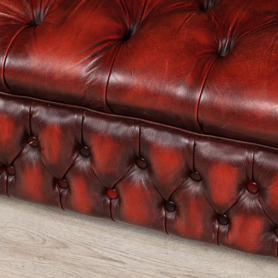 Vintage Red Leather Chesterfield Sofa, Cordovan Leather Sofa