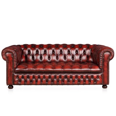 Vintage Red Leather Chesterfield Sofa, Used Red Chesterfield Sofa
