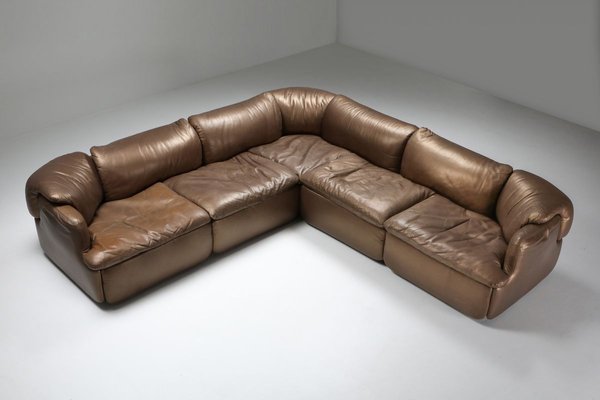 Bronze And Leather Confidential Sectional Sofa By Alberto Roi 1970s For At Pamono Leather Confidential Sectional Sofa, Cognac Leather Sofa Sectional