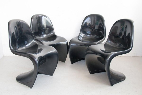 Schwarze Plastikstühle von Verner Panton für Herman Miller, 4 . Set bei Pamono kaufen