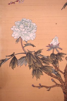 Bemalte Antike Japanische Seidentafelung Mit Blumen Und Vogel Dekor 1900er Bei Pamono Kaufen