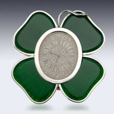19th Century Victorian English Solid Silver And Enamel Lucky Clover Clock From Horton Allday 10s For Sale At Pamono 19th Century Victorian English Solid Silver And Enamel Lucky Clover Clock From Horton Allday 10s For Sale At Pamono