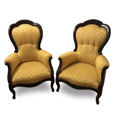 Vintage Louis Philippe Style Walnut Lounge Chairs Set Of 2 For Vintage Louis Philippe Style Walnut