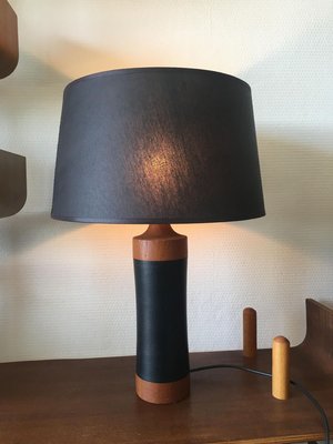 Mid Century Scandinavian Teak And, Leather Table Lamp