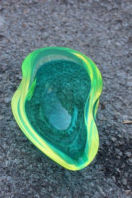 Ashtray Leonardo Germany OOP Solid Glass With Metallic Neon Green Finish NOS 
