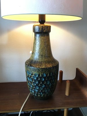 Large Mid Century Italian Ceramic Table, Mid Century Cork Lamp