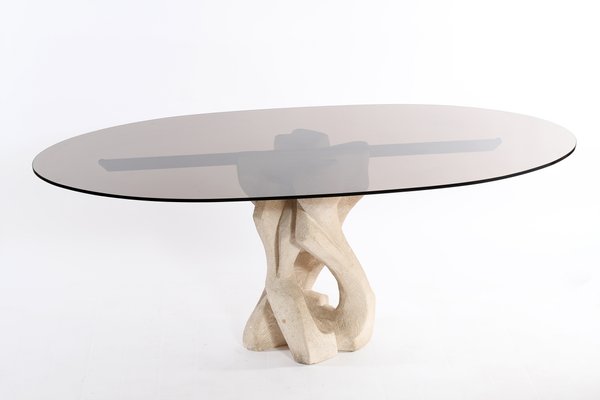 Mid Century Italian Oval Glass Top And Abstract Brutalist Sculptural Base Dining Table 1960s For Sale At Pamono