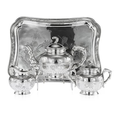 Solid silver tea deals set with tray