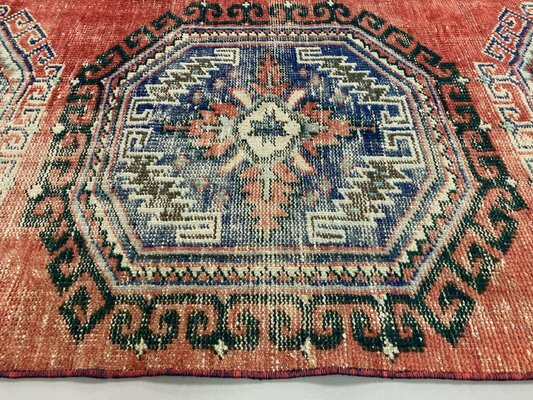 Vintage Turkish Pink And Green Distressed Woolen Tribal Runner Rug For Sale At Pamono