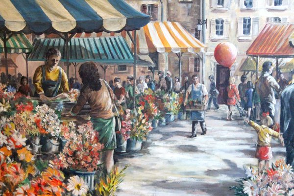 Vintage Parisian Market Scene Painting For Sale At Pamono