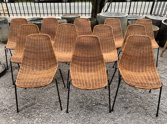 Wicker Dining Chairs In The Style Of Campo E Graffi Set Of 12 For Sale At Pamono