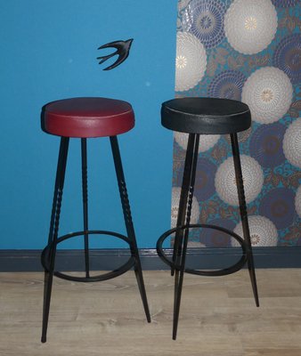 Mid Century Black And Red Cast Iron Bar Stools 1960s Set Of 2 For Sale At Pamono