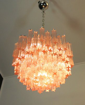 Murano Glass Pink Quadriedri Chandelier from Mazzega, 1980s Murano Glass Pink Quadriedri Chandelier from Mazzega, 1980s