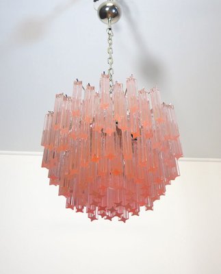 Murano Glass Pink Quadriedri Chandelier from Mazzega, 1980s Murano Glass Pink Quadriedri Chandelier from Mazzega, 1980s