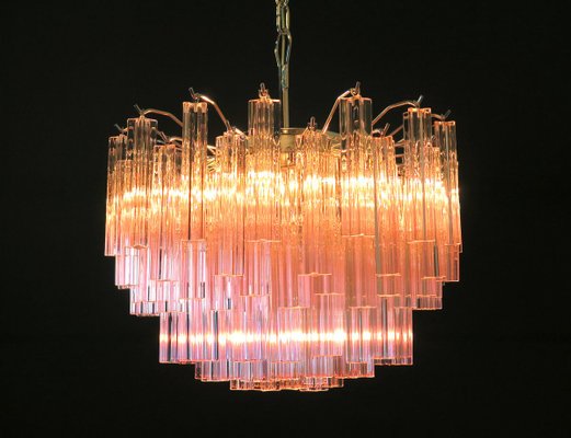 Murano Glass Pink Quadriedri Chandelier from Mazzega, 1980s Murano Glass Pink Quadriedri Chandelier from Mazzega, 1980s