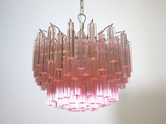 Murano Glass Pink Quadriedri Chandelier from Mazzega, 1980s Murano Glass Pink Quadriedri Chandelier from Mazzega, 1980s