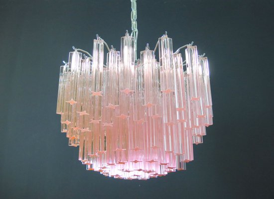Murano Glass Pink Quadriedri Chandelier from Mazzega, 1980s Murano Glass Pink Quadriedri Chandelier from Mazzega, 1980s