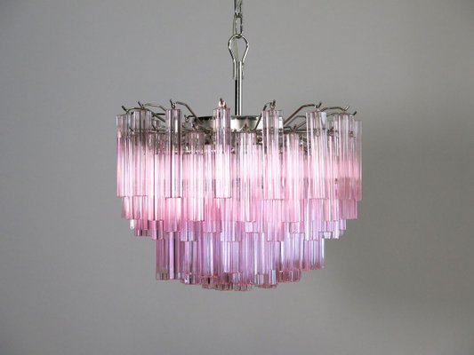 Murano Glass Pink Quadriedri Chandelier from Mazzega, 1980s Murano Glass Pink Quadriedri Chandelier from Mazzega, 1980s