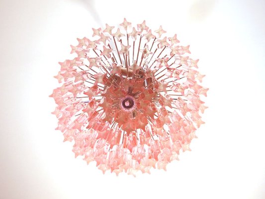 Murano Glass Pink Quadriedri Chandelier from Mazzega, 1980s Murano Glass Pink Quadriedri Chandelier from Mazzega, 1980s