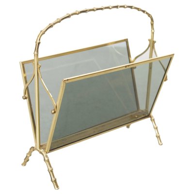Brass and Glass Faux Bamboo Magazine Rack from Maison Baguès