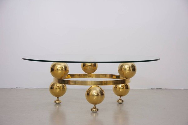 Round Brass Sputnik Coffee Table With, Round Brass Coffee Table With Glass Top