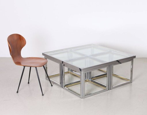 Large Coffee Table In Brass Chrome With Nesting Tables From Maison Charles 1960s Set Of 5 For At Pamono Large Coffee Table In Brass Chrome, Extra Large Silver Coffee Table