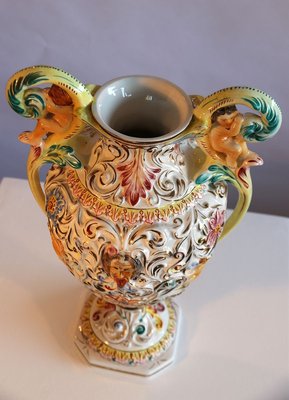 Ánfora estilo Rococó vintage grande de porcelana de Capodimonte en