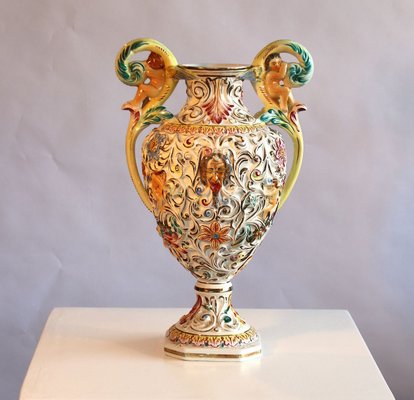 Large Vintage Rococo Style Porcelain Amphora Vase by Capodimonte for sale  at Pamono