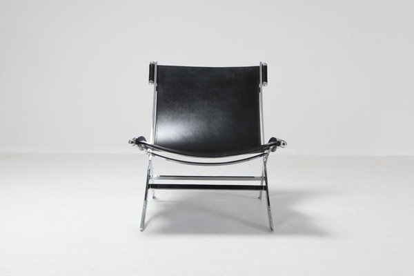 Vintage Chrome And Black Leather Lounge Chair By Paul Tuttle For Flexform 1980s For Sale At Pamono